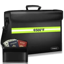 Fireproof Document Bag Removable Folder Layers 6500F Lock 14.1x9.5x4.2 Inches
