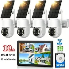 Solar Battery Power Wireless Security IP Camera System Wifi LCD NVR PTZ CCTV PIR