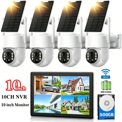 Solar Battery Power Wireless Security IP Camera System Wifi LCD NVR PTZ CCTV PIR