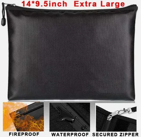 2000℉ Fire Proof money Bag Fireproof Document Pouch Waterproof Safe Cash Black