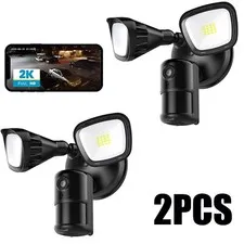 2PCS ieGeek Outdoor Floodlight Security Camera 2K Home WiFi Wired CCTV System