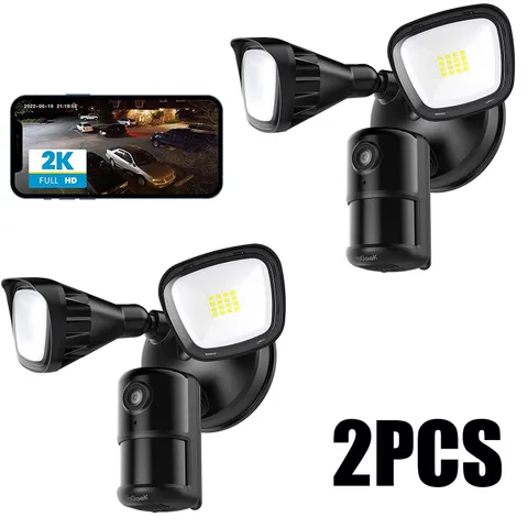 2PCS ieGeek Outdoor Floodlight Security Camera 2K Home WiFi Wired CCTV System