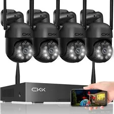 Wireless Security Camera System, 4pcs 3MP PTZ Cameras Outdoor Indoor, WiFi Su...