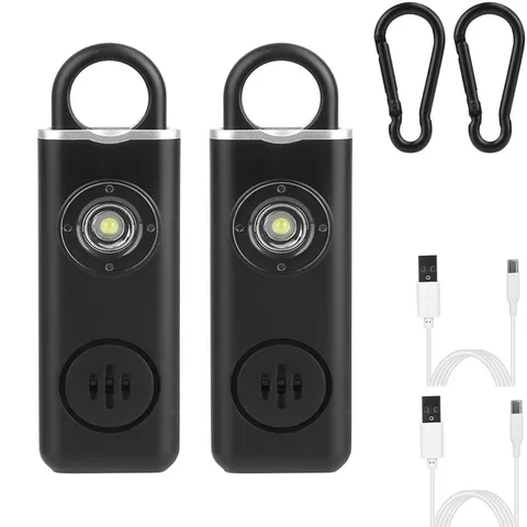 2Pcs Personal Safety Alarm Women Self-defense Siren with Emergency Light 130dB