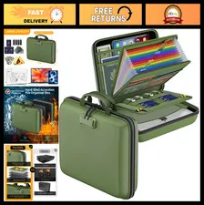 Fireproof Document Organizer with Lock, Portable Hard-Shell Case & 13 Pocket Fol
