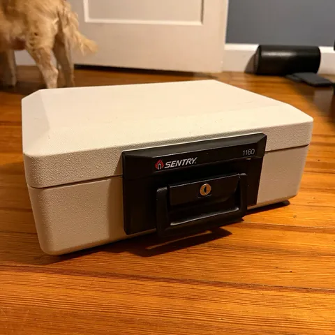SentrySafe 1160 Small Portable Fire Resistant Key Lock Safe Box White