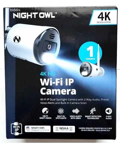 Night Owl 4K HD Wi-Fi IP Security Camera AC Powered With Built-In Spotlight NEW