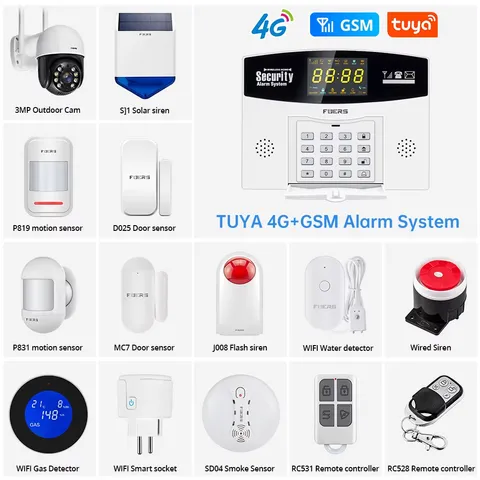 W214 DIY Tuya Smart Alarm System 4G Burglar Alarm Smart Home GSM Alarm System  C