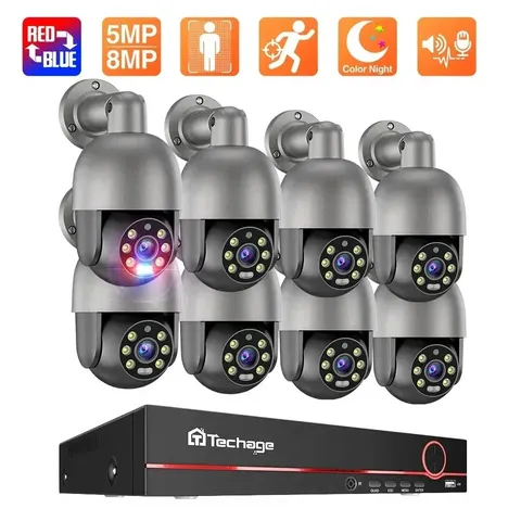 Techage 8CH POE PTZ Security Camera System 5MP/8MP CCTV Full Color Night
