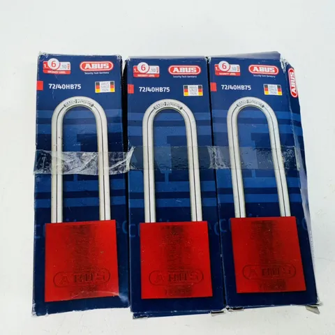 3 Pack - Abus Lock 72/40HB75 Aluminum Safety Lockout Padlock Red W/ TX14166 Keys