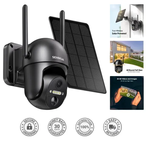 2K Wireless Solar Security Camera with 360° View and Color Night Vision
