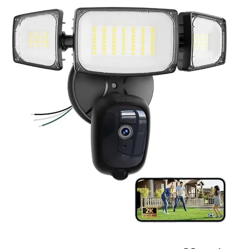2K QHD Outdoor Floodlight Camera with Night Vision & 2-Way Talk, Black