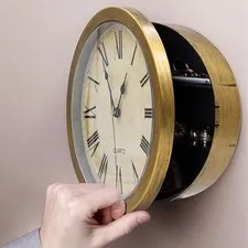 10 inch Plastic Wall Clock Hidden Safe - Gold
