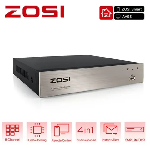 ZOSI H.265+8CH 5MP AI Lite DVR 0TB/1T/2T Hard Drive for Security Camera System