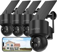 Wireless 2K Solar Security Camera 360° PTZ Battery Outdoor 4 Pack