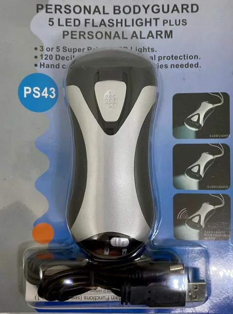 New Personal Bodyguard 5 LED Flashlight Plus Alarm