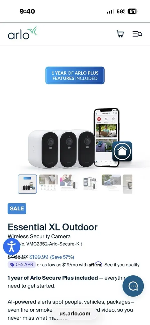 Arlo Essential Spotlight Indoor Outdoor 1080p HD Wireless Camera - Pack of 3 