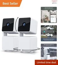 1080p Smart Home Security Camera 2-Pack  Outdoor Indoor Color Night Vision