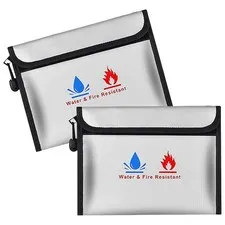 2-Pack Fireproof and  Document Bag - 9" X 7"   Bag for Documents, Cash,3319