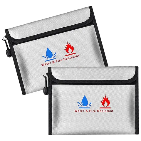 2-Pack Fireproof and  Document Bag - 9" X 7"   Bag for Documents, Cash,3319