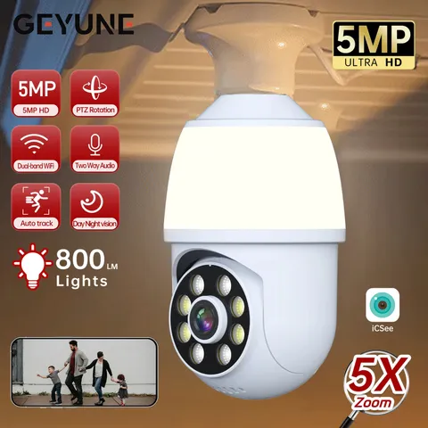 5MP E27 Bulb Camera Wifi Surveillance with LED Bulb PTZ 10X Zoom Ai Human Tracki