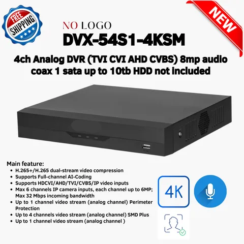 DVX-54S1-4KSM 4ch Analog DVR (TVI CVI AHD CVBS) 8mp audio coax 1 sata up to 10tb