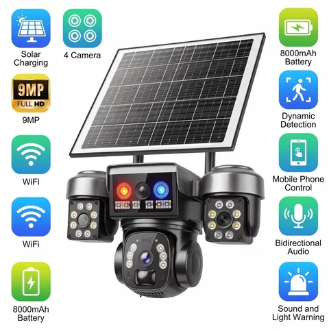 Solar Battery Powered Wireless WiFi Home Security Camera System Outdoor Pan/Tilt