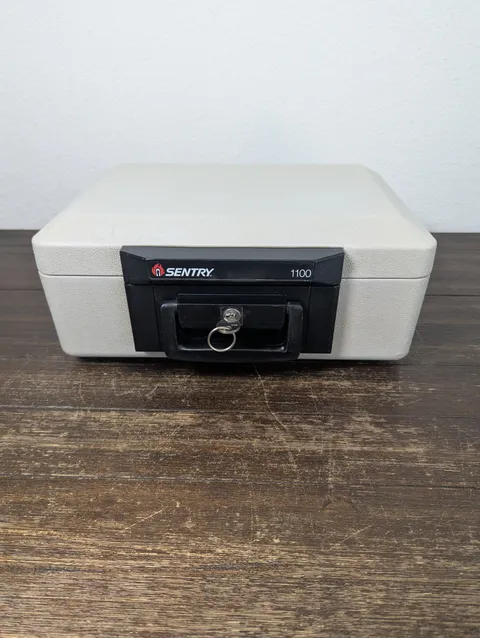 Sentry Fire Safe 1100 Fireproof Security Chest Beige Portable with Handle & Key