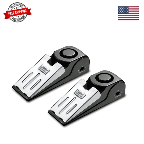 Door Stop Alarm with 120DB Siren Door Stop for Home & Travel Black Pack of 2