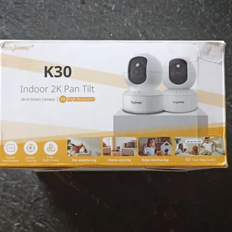 boykeep K30 2K Indoor Pan/Tilt Wi‑Fi Cameras 2‑Pack White, 2‑Way Audio