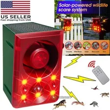 New Solar Motion Sensor Alarm 129db Dog Barking & Gunshot Dear Fox Raccoon Scare