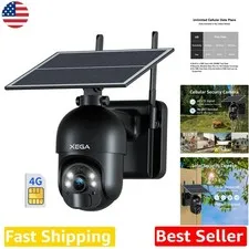 Outdoor Cellular Camera, 4G LTE Solar, 2K HD PTZ, Color Night Vision, 2-Way Talk