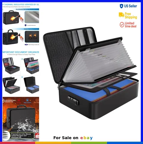 Fireproof Document Organizer Bag with Lock Accordion File Folder 15.1 Inch 13