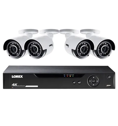 LOREX 4K  HD 8 CHANNEL SECURITY SYSTEM W/ 2 TB DVR 4 Bullet Cameras  Supplied