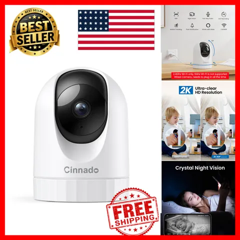 Security Camera Indoor 2K 360° WiFi Pet Baby Monitor Night Vision 2-Way Audio