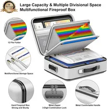 Gray Fireproof File Box w/ Lock Hard Case Document Organizer Safe Storage