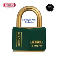 ABUS Weatherproof Outdoor Padlock -T84MB40 40mm-Brass Keyed Alike Padlocks x 5