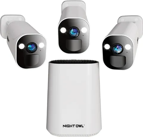 Night Owl 2K HD Battery Wi-Fi System Home Security Hub, 3 Cameras Indoor/Outdoor