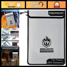 Fireproof Document Bag 15"x11" Waterproof Money Storage Organizer, 2 Pockets, Zi