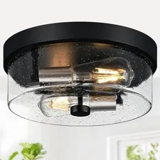 Flush Mount Ceiling Light Fixtures, 2-Light Black and Silver