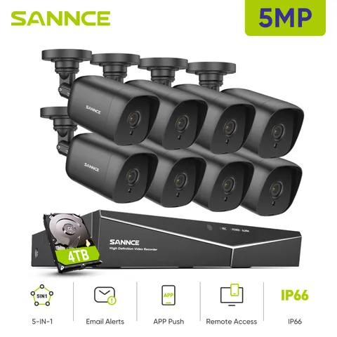 SANNCE 8CH 5IN1 DVR HD 5MP CCTV Security Camera System Outdoor Night Vision IP66