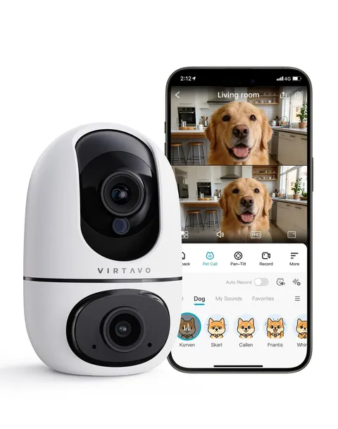 Pet Camera Indoor for Dogs & Cats, 360° PTZ Pet Monitor with Motion Tracking,...