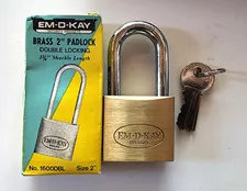 EM-D-KAY No. 16000BL Brass 2in Double Locking Keyed Padlock w/ 2 Keys