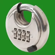 1x 70mm Stainless Steel 4-Digit Combination Disc Padlock, Weatherproof, Shed