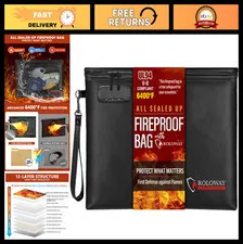 Fireproof Document Bag 14.5x11.5" Money Pouch with Zipper & Lock, Safe for Cash