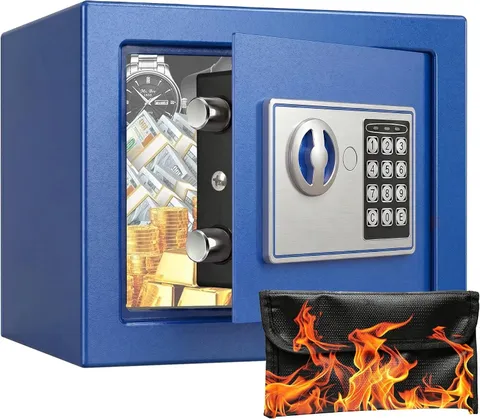 Home Digital Safe Box High Security Money Cash Document Box Fireproof Bag Blue