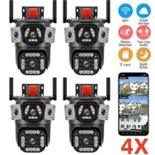 4K 9MP IP WiFi 360° 10X Zoom 3 Lens 3 Screens Security Camera System Outdoor PTZ