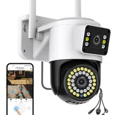 Dual Lens WiFi Outdoor Security Camera, 4MP Pan/Tilt Surveillance, Human Trac...