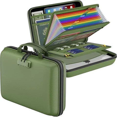 Fireproof File Organizer w/ Lock,Hard-Shell Case Fireproof Document Box-13Pocket