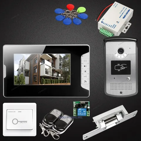 7inch Wired Video Door Phone Intercom System Electric Strike Lock Set Included